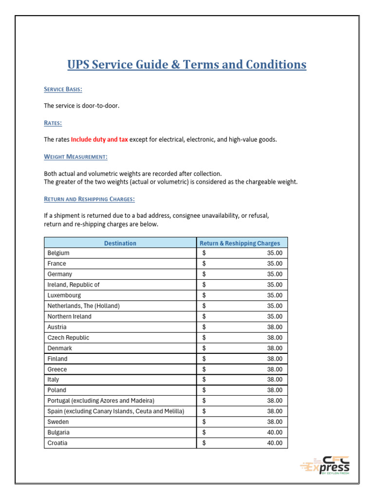 UPS Service Guide & Charges Overview | PDF | United Parcel Service | Length