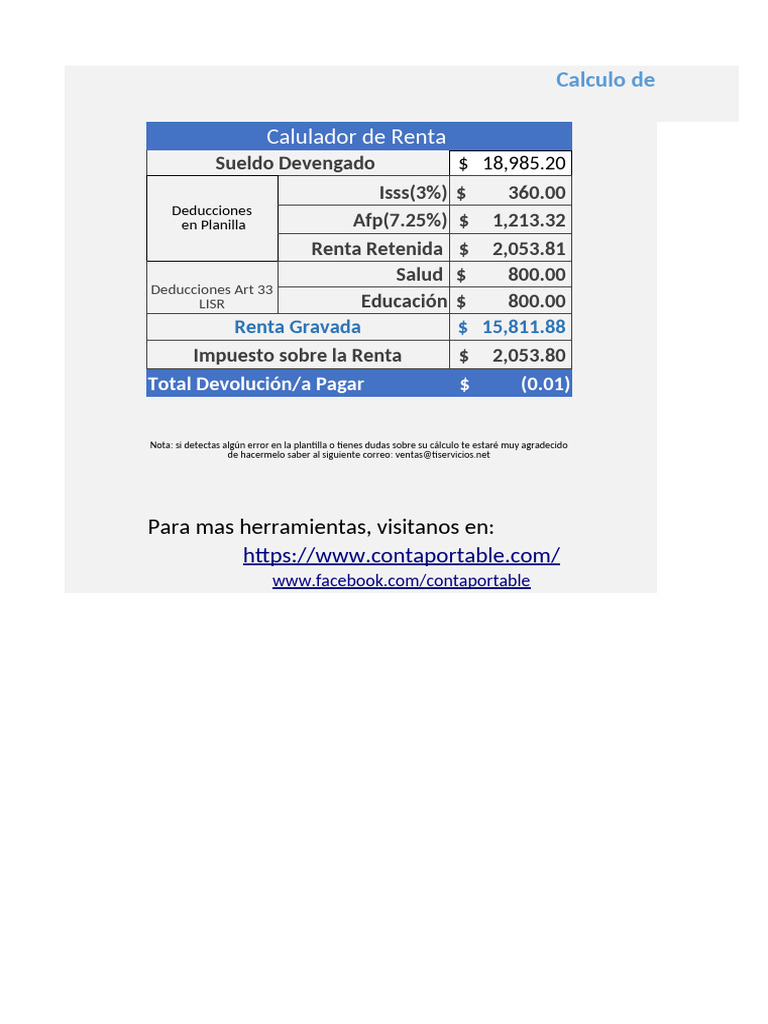 Cálculo de Impuesto sobre la Renta | PDF | Impuesto sobre la renta ...