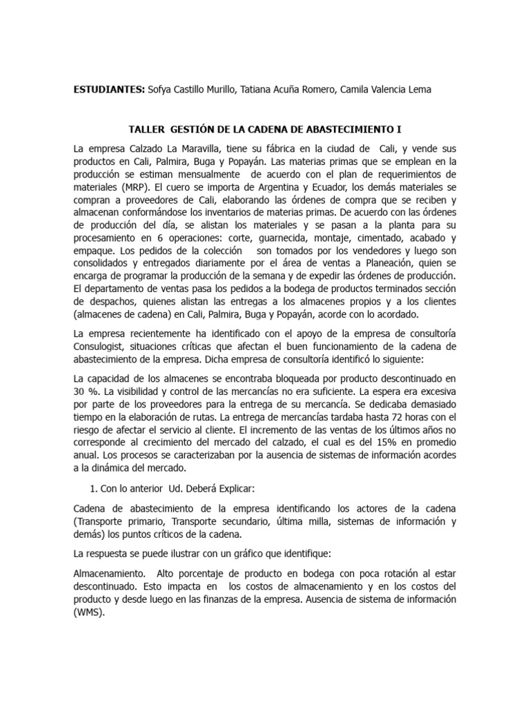 Taller Calzado Gestion de La Cadena de Abastecimiento | PDF | Logística ...