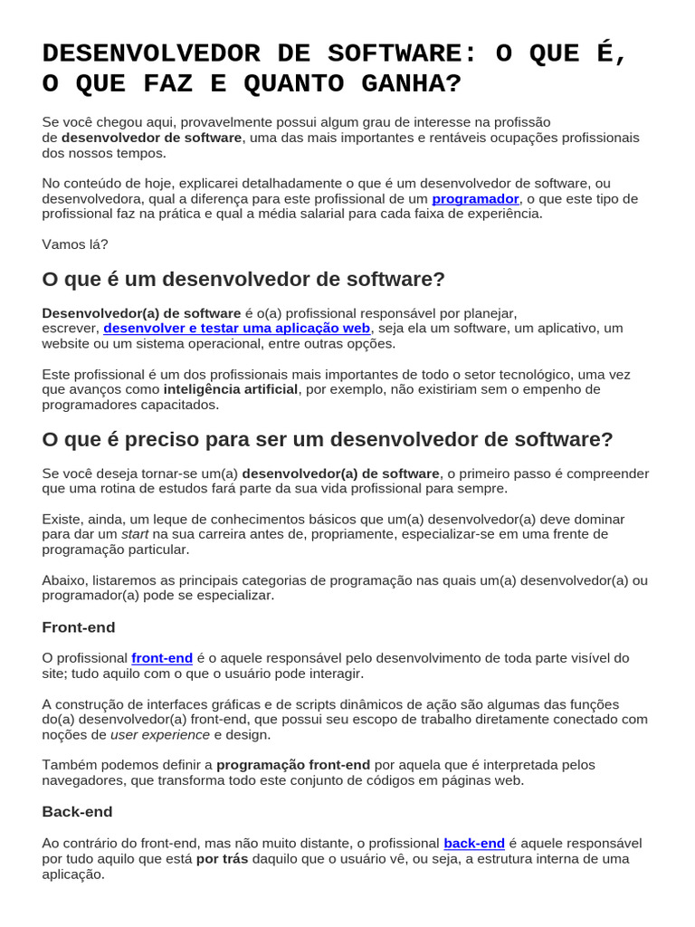 O que faz um desenvolvedor de software? | PDF | Linguagem de ...