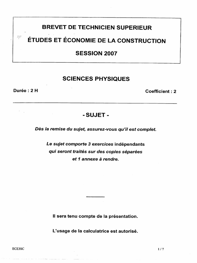 Bts Eec Physiques 2007 | PDF