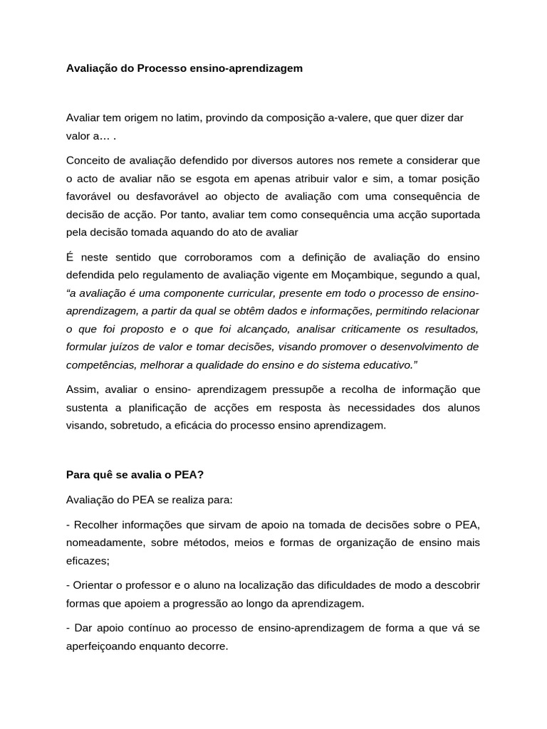 Avaliação do Processo Ensino-Aprendizagem | PDF | Aprendizado