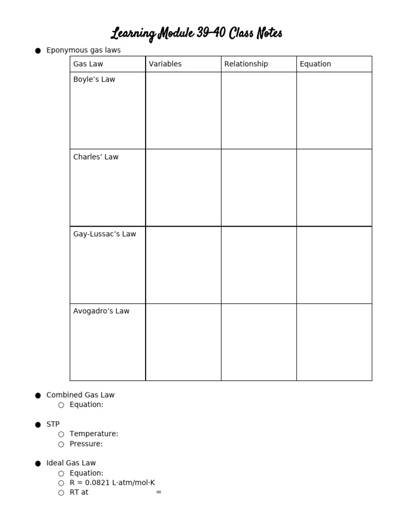 Learning+Module+39+&+40+Class+Notes COMPLETED Onramps UT | PDF | Gases ...