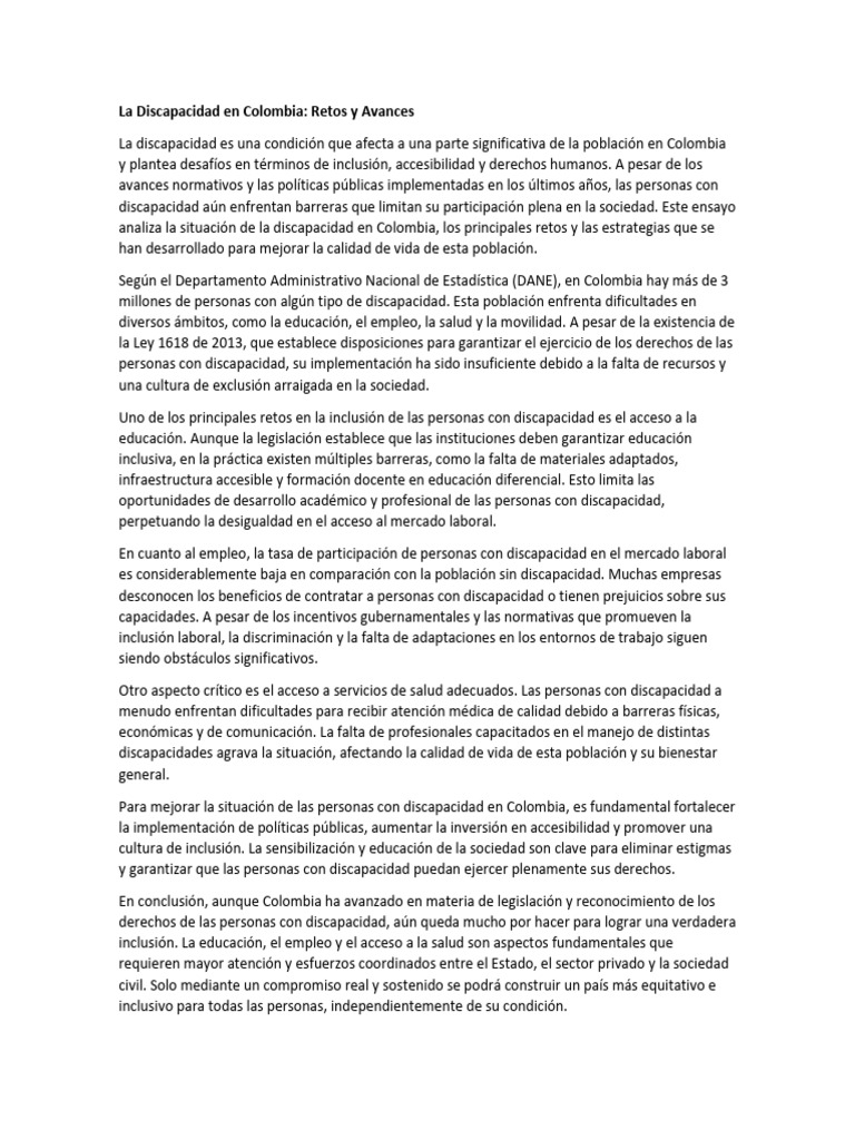 Discapacidad en Colombia: Retos y Avances | PDF | Invalidez | Inclusión ...