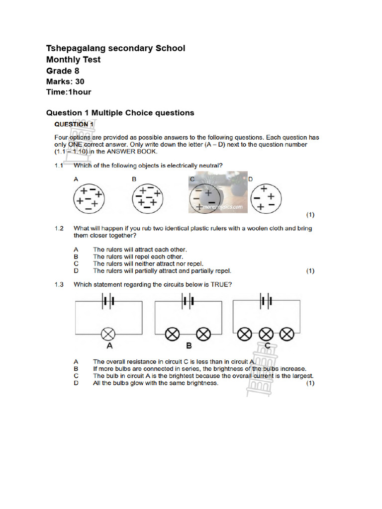 Class Test Grade 8 NS AUGUST | PDF