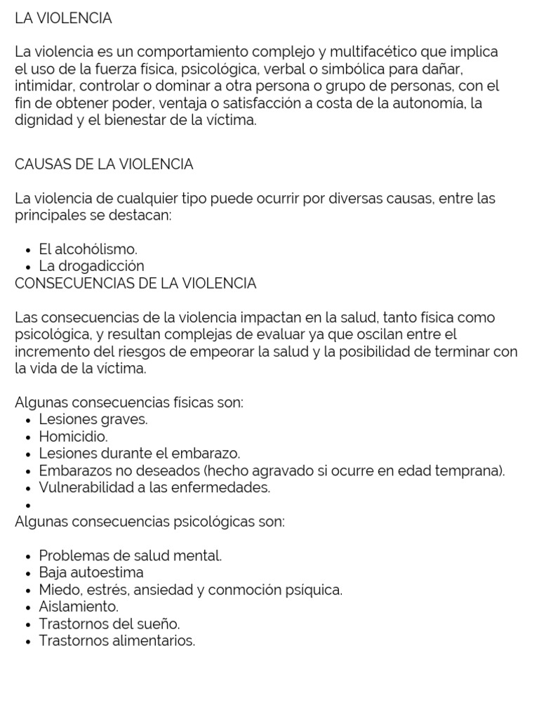 Causas y Consecuencias de la Violencia | PDF | Violencia | Violencia ...