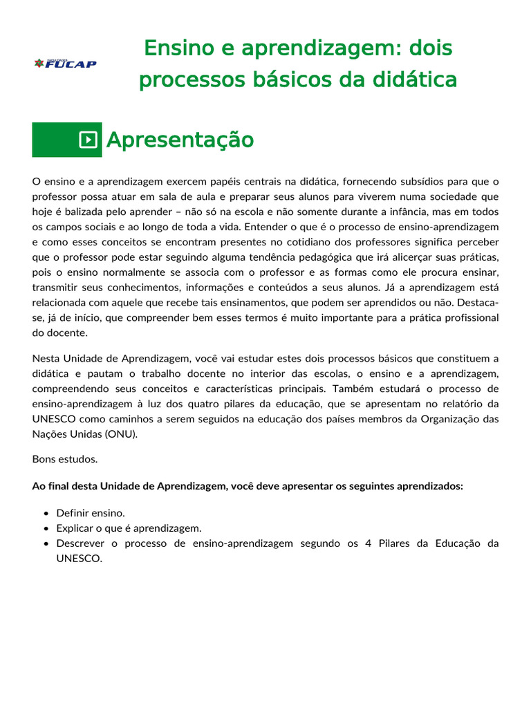 Ensino e Aprendizagem - Dois Conceitos Básicos Da Didática | PDF ...