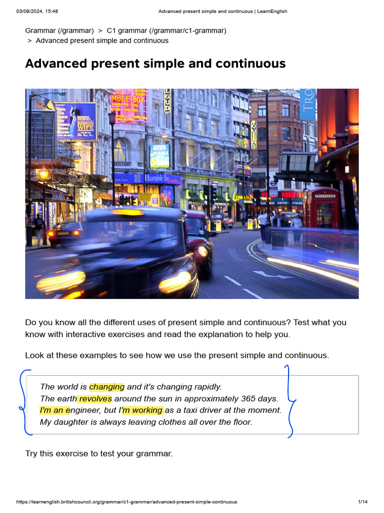 Advanced Present Simple & Continuous Guide | PDF | Educational ...