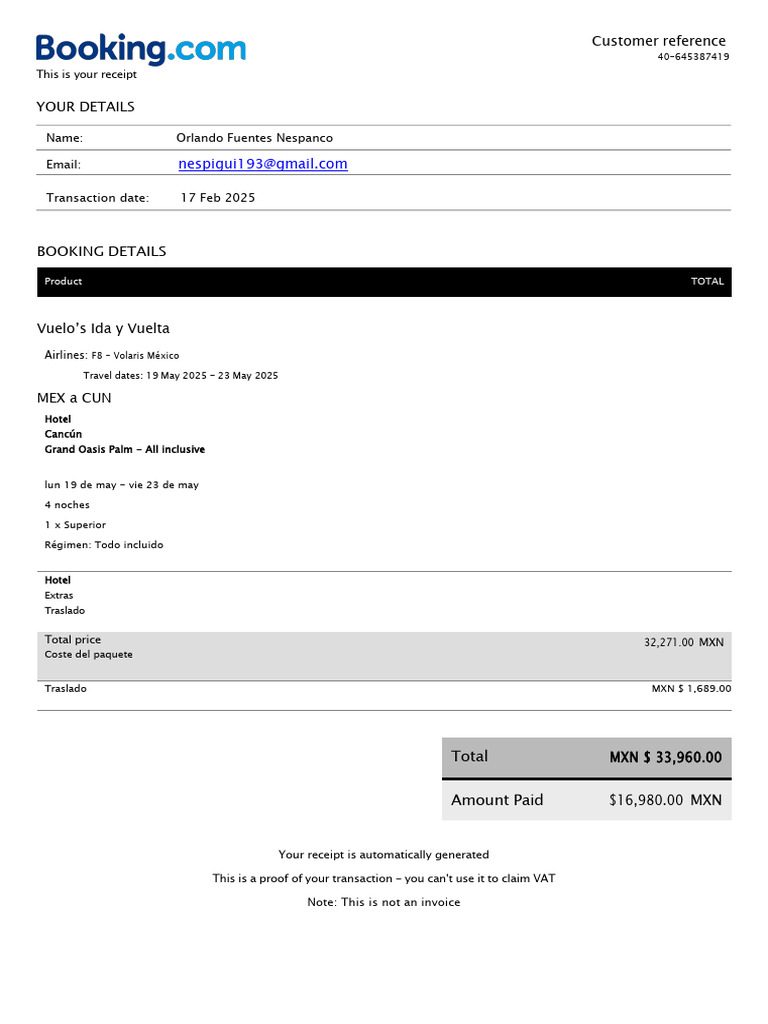 Flight and Hotel Booking Receipt | PDF
