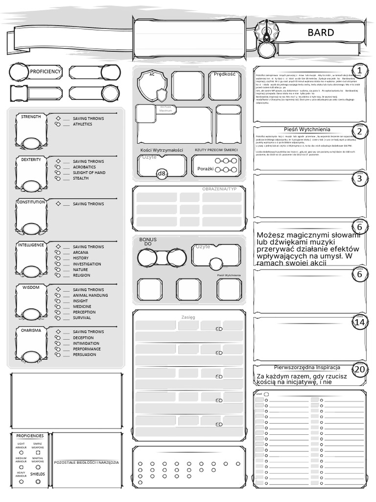 Character Sheet - BARD - EDITABLE-PO POLSKU | PDF