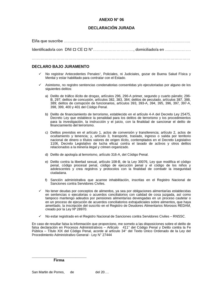 Declaración Jurada de Antecedentes Penales | PDF | Justicia | Crimen y ...