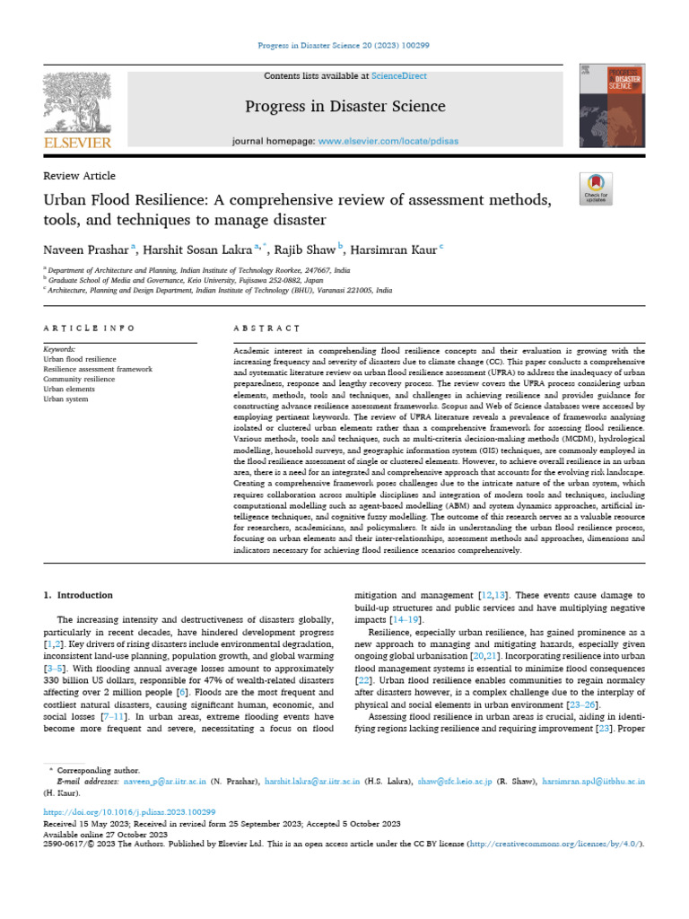 Urban Flood Resilience-A Comprehensive Review of Assessment Methods ...