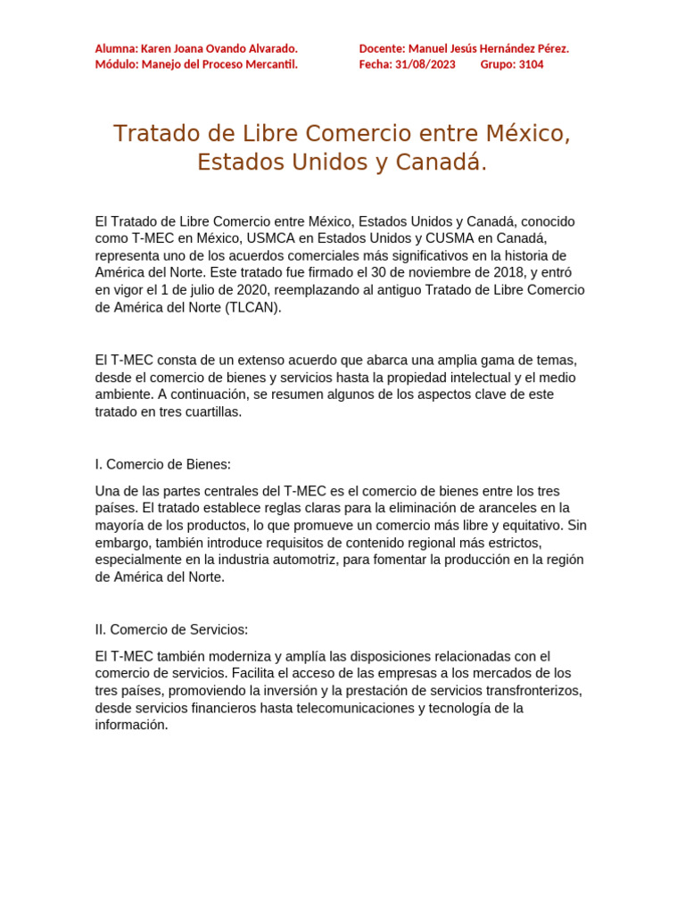 T-MEC: Claves del Tratado Comercial | PDF | Tratado de Libre Comercio ...