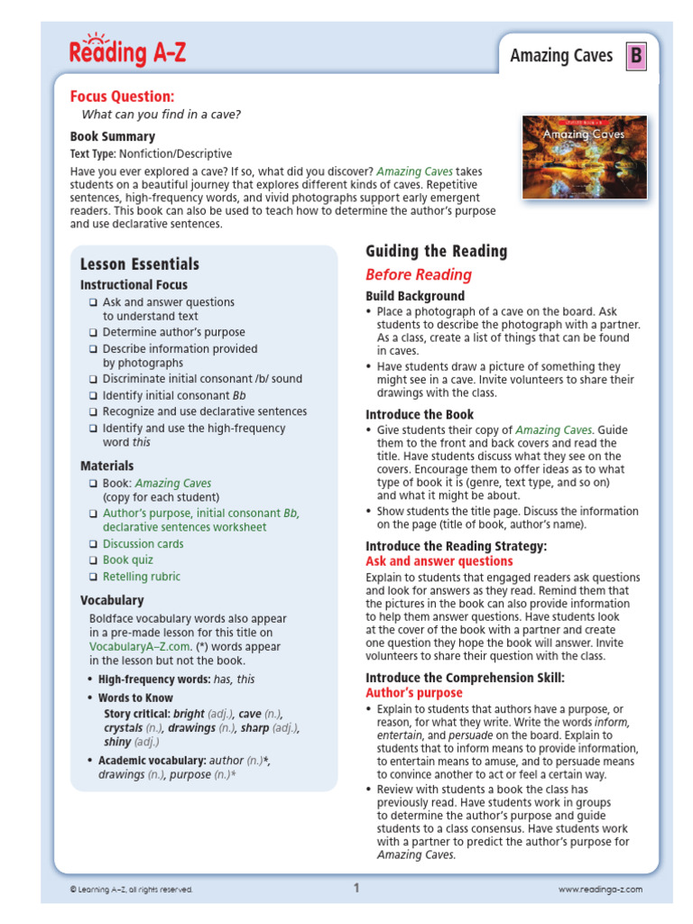 Raz lb73 Amazingcaves LBLP | PDF | Reading Comprehension | Learning