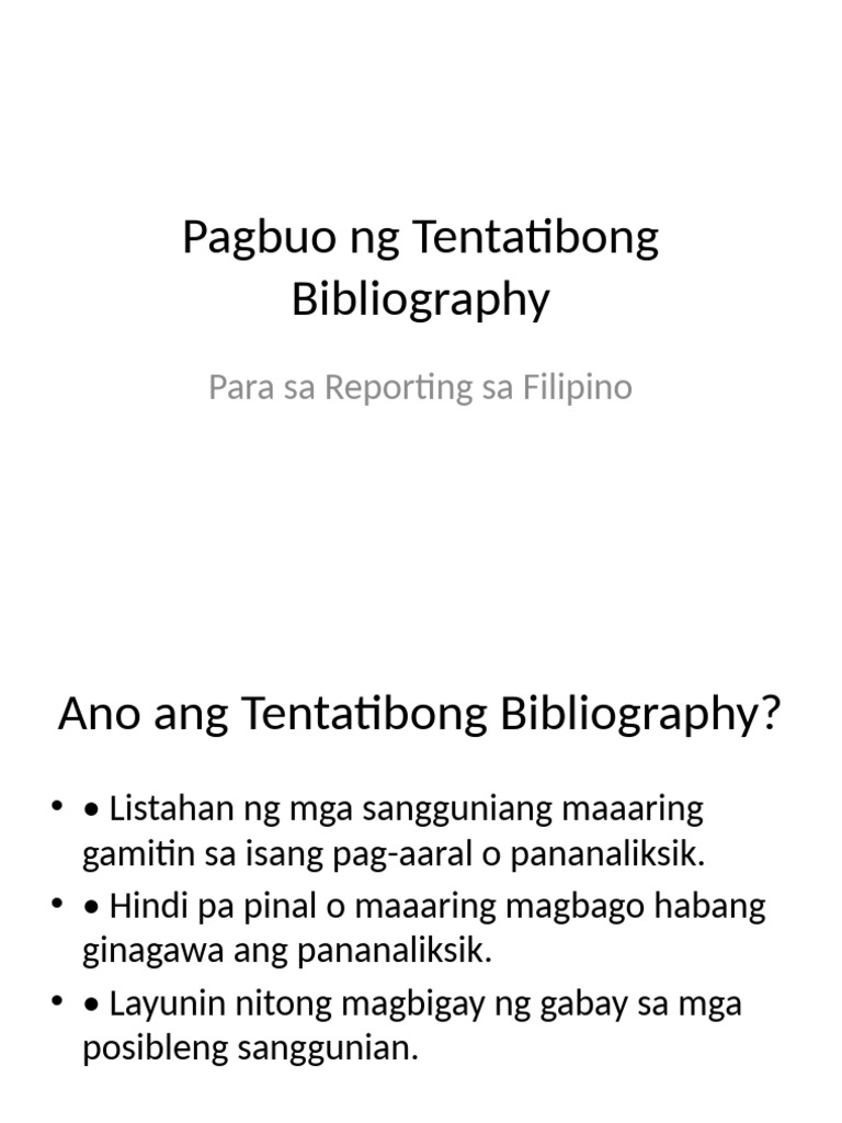 Tentatibong Bibliography | PDF