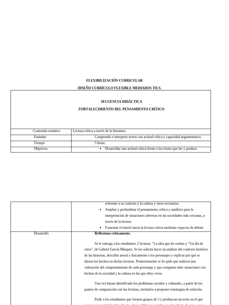 Fortalecimiento del Pensamiento Crítico | PDF | Plan de estudios ...