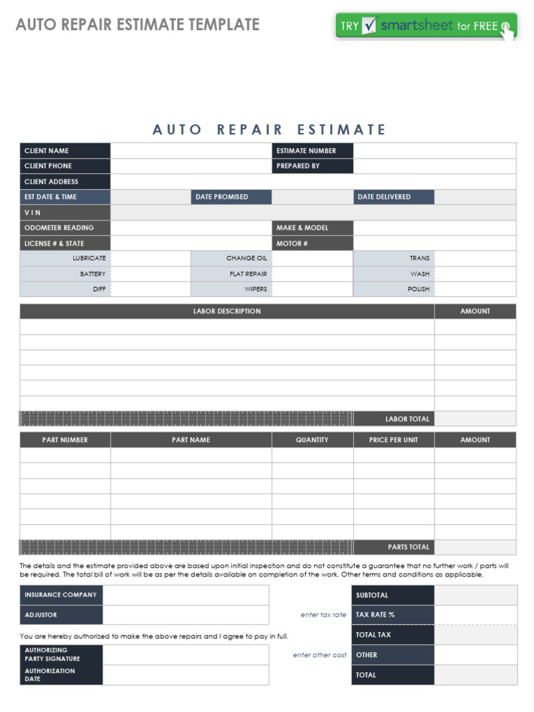 Auto Repair Estimate Template Guide | PDF