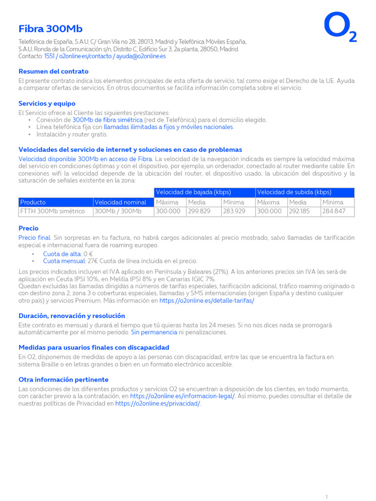 Oferta de Fibra 300Mb de O2 | PDF | Itinerancia | Enrutador (Computación)