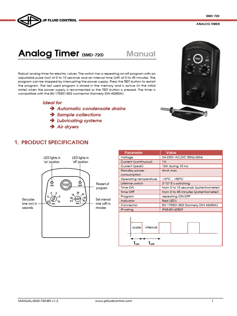 SMD-720 Analog Timer Manual | PDF | Power Supply | Electrical Connector