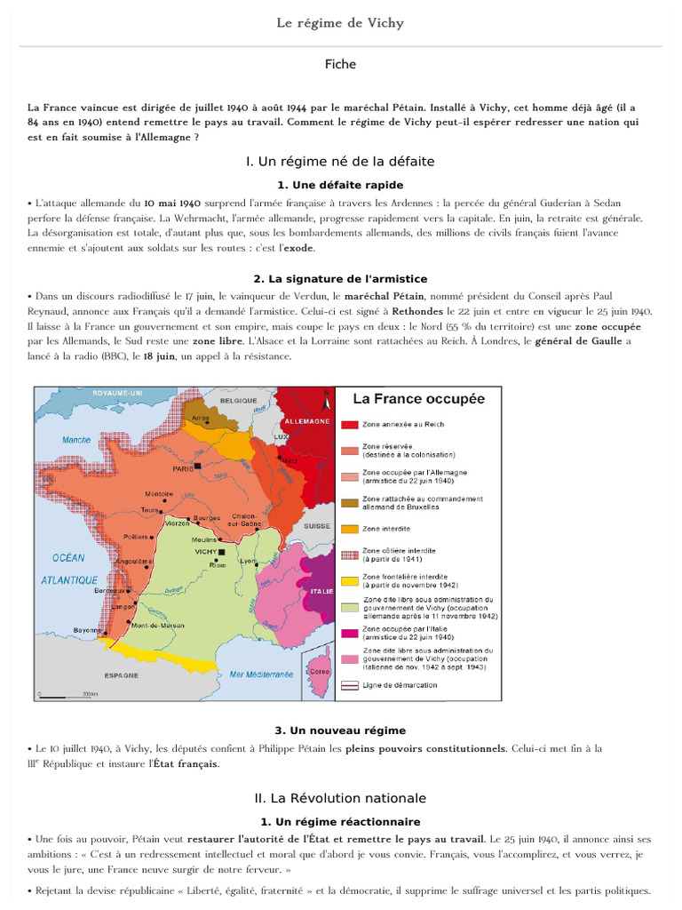 Le régime de Vichy en France (1940-1944) | PDF | France de Vichy ...