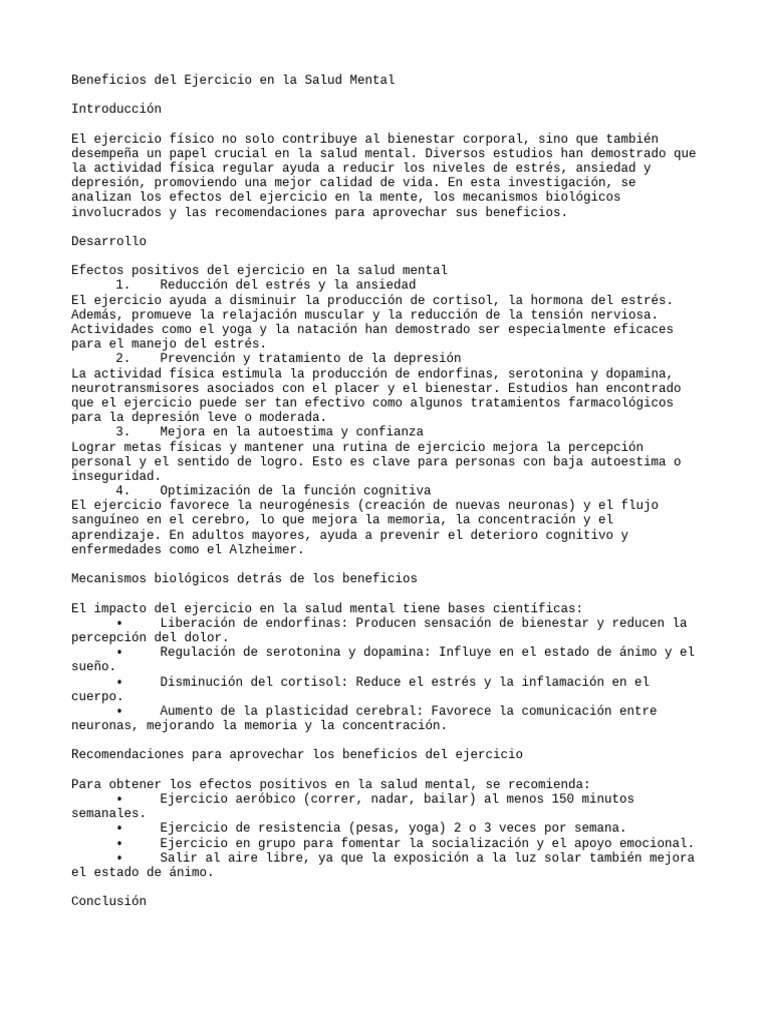 Beneficios Del Ejercicio en Salud Mental Guía Completa | PDF ...