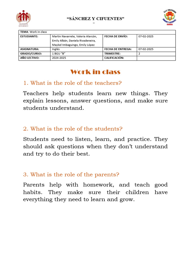 Roles in Classroom Learning | PDF