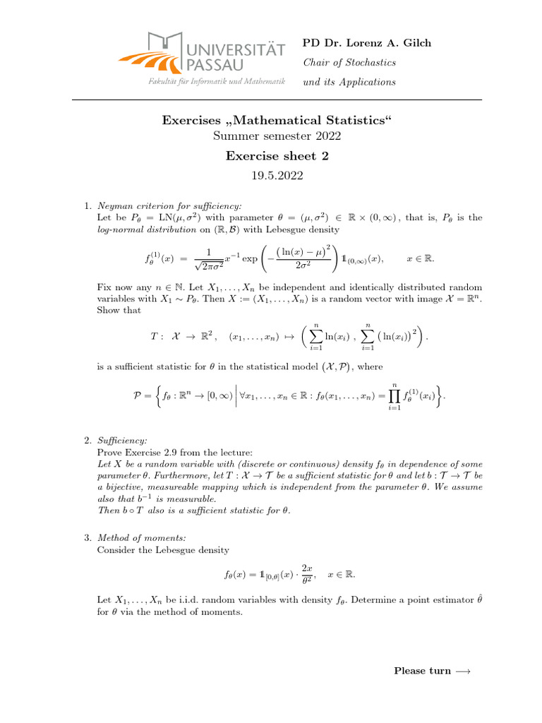 Exercise-Sheet-2 | PDF | Statistical Theory | Statistics