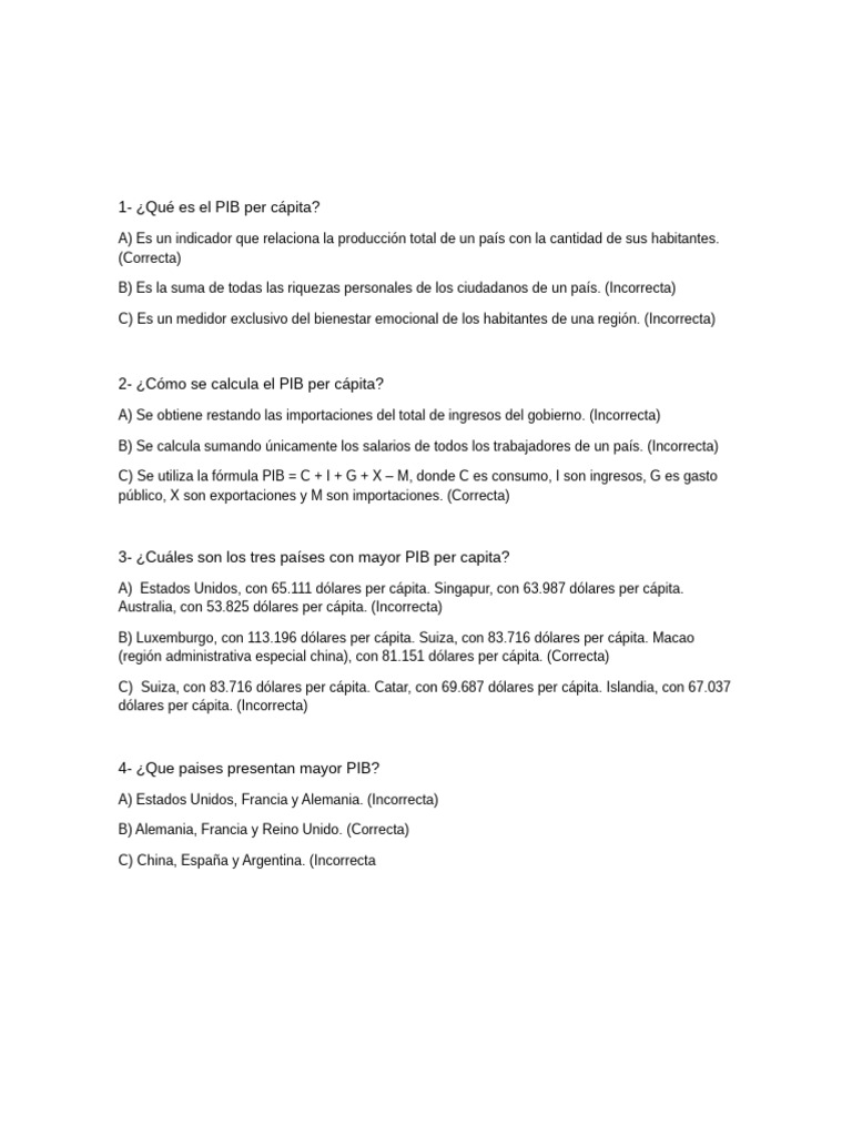 PIB per cápita: Definición y Países Líderes | PDF