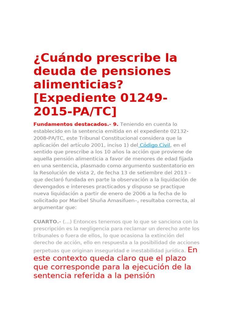 Prescripcion De La Pena De Pension Alimenticia Pdf Estatuto De