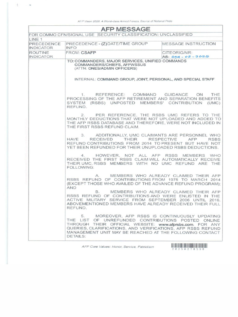 Re Processing of The Afp Rsbs Unposted Members' Contribution (Umc ...