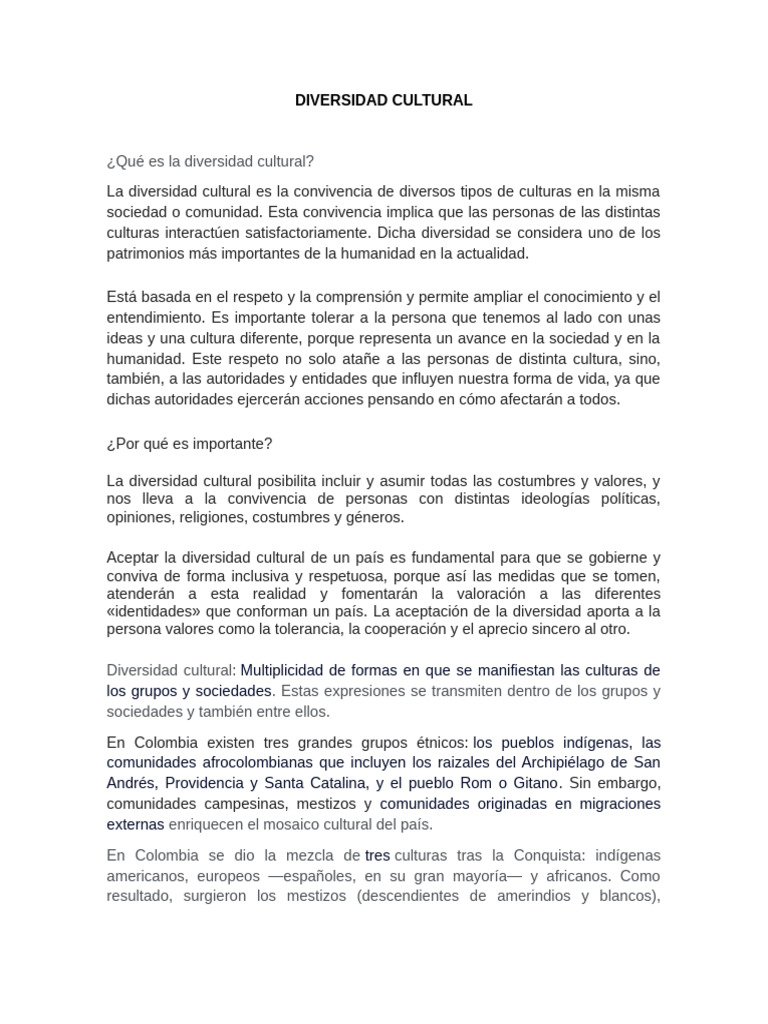 Diversidad Cultural en Colombia: Claves y Valores | PDF | Colombia ...