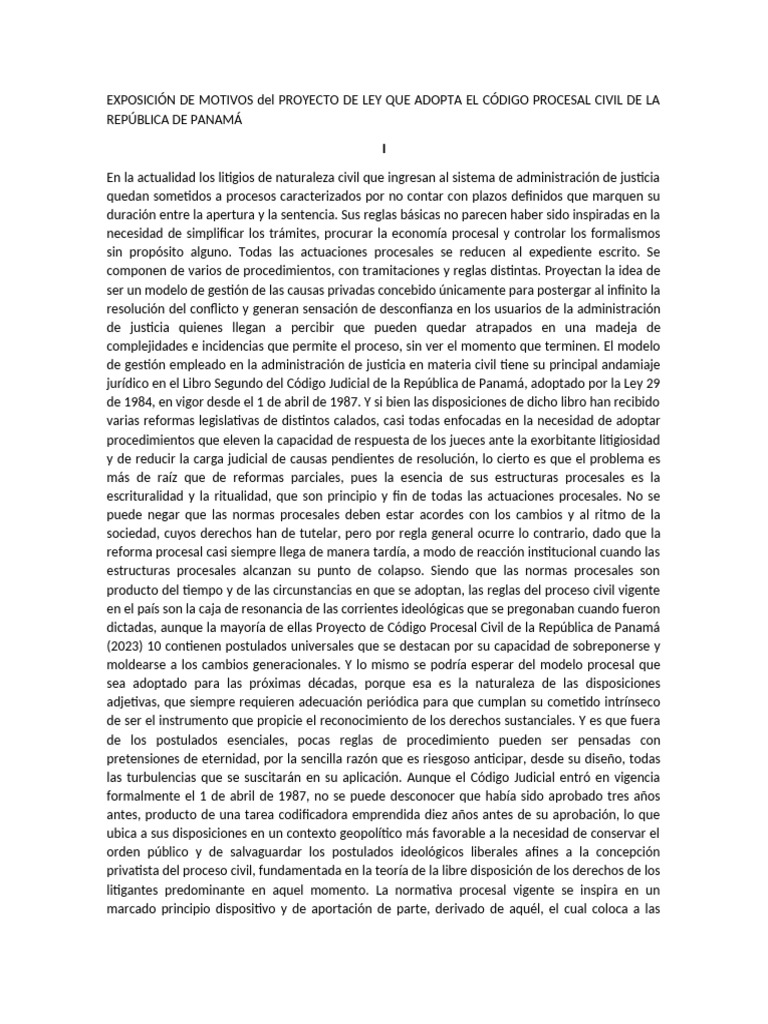 EXPOSICIÓN DE MOTIVOS Del PROYECTO DE LEY QUE ADOPTA EL CÓDIGO PROCESAL ...