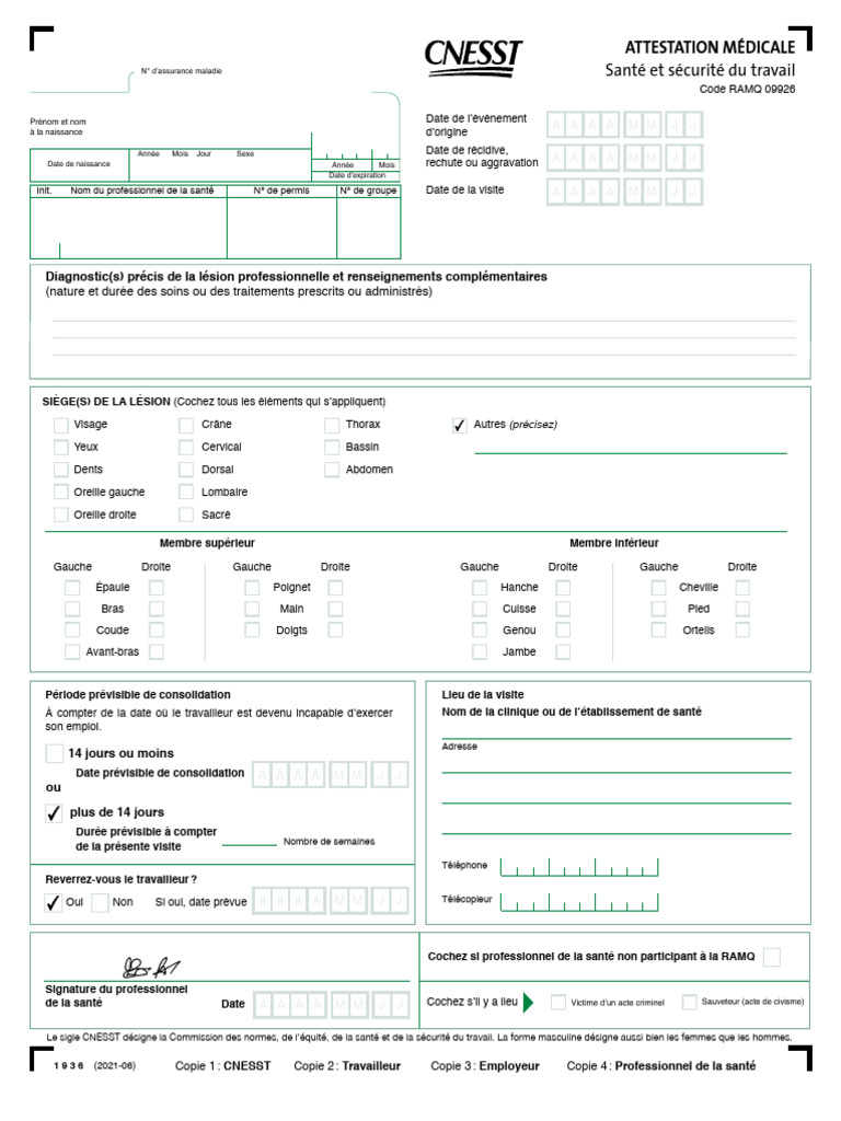 Attestation médicale CNESST et procédures | PDF | Professionnel de la santé