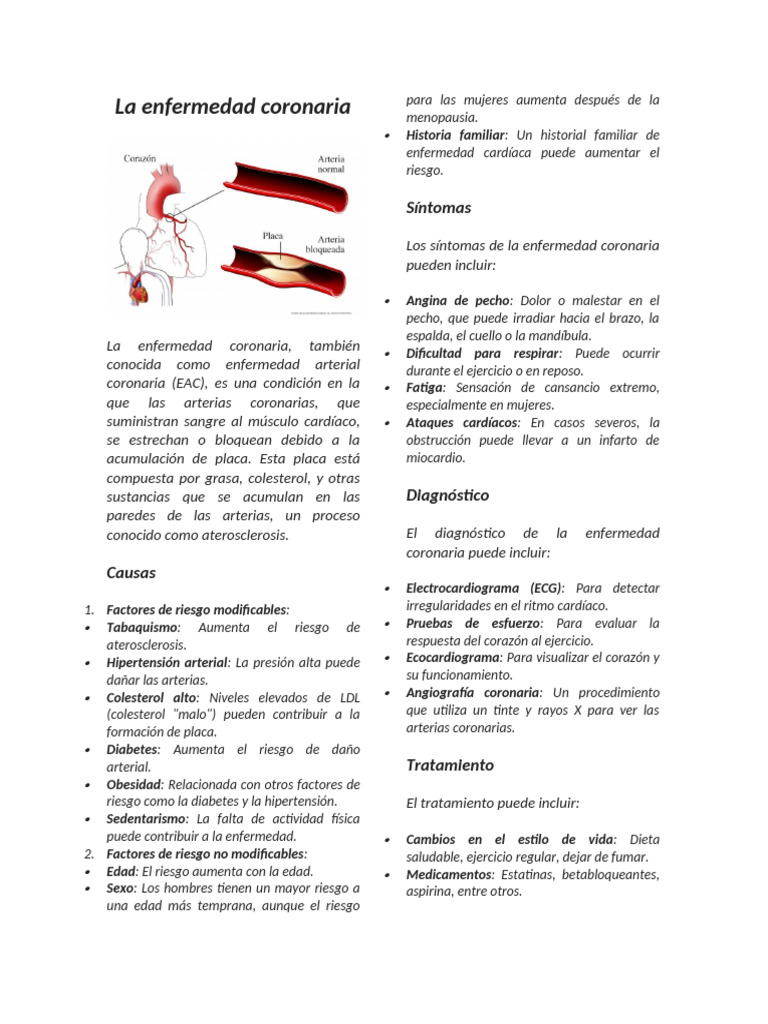 Enfermedad Coronaria: Causas y Tratamiento | PDF | Enfermedad de la ...