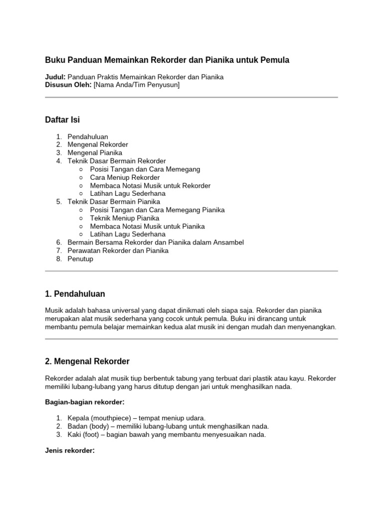 Panduan Pemula Rekorder dan Pianika | PDF