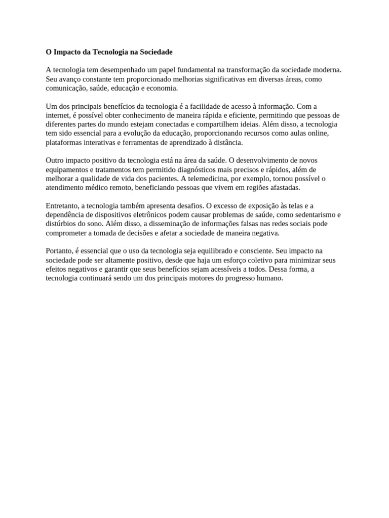 Impacto da Tecnologia na Sociedade Moderna | PDF