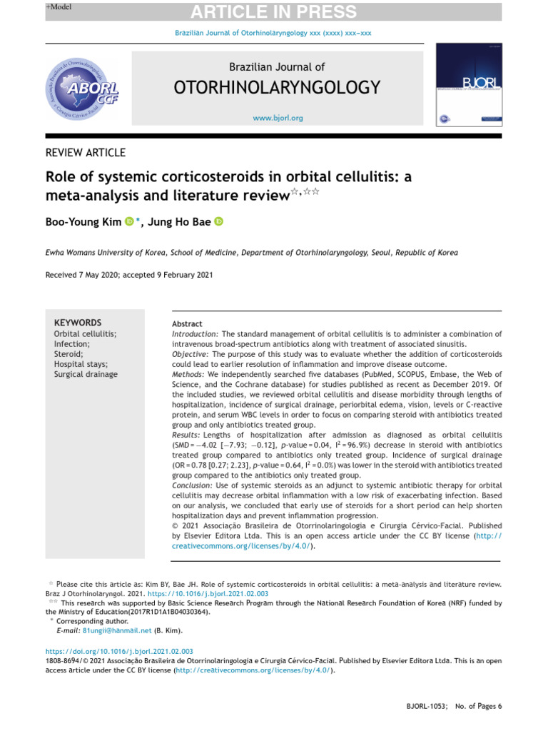 Role of Systemic Corticosteroids in Orbital Cellulitis A Meta-Analysis ...