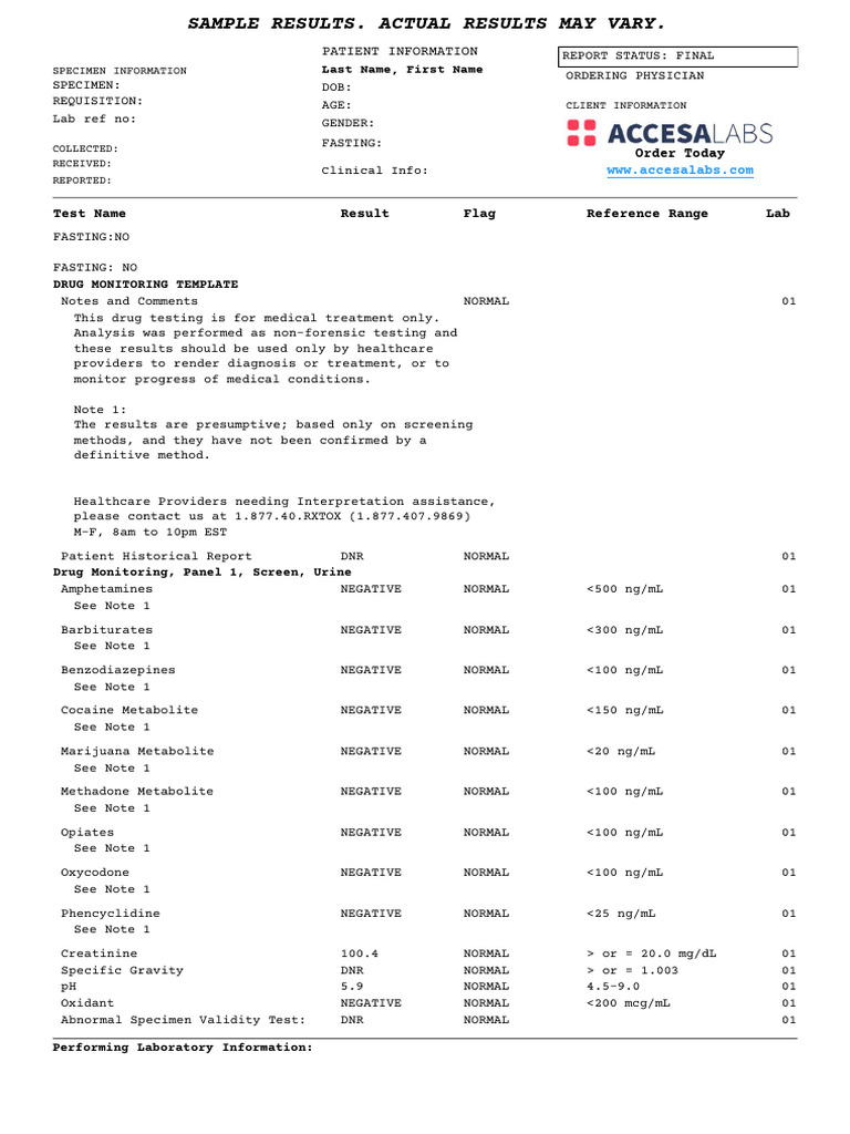 Final Drug Monitoring Test Results | PDF | Drug Test | Diseases And ...