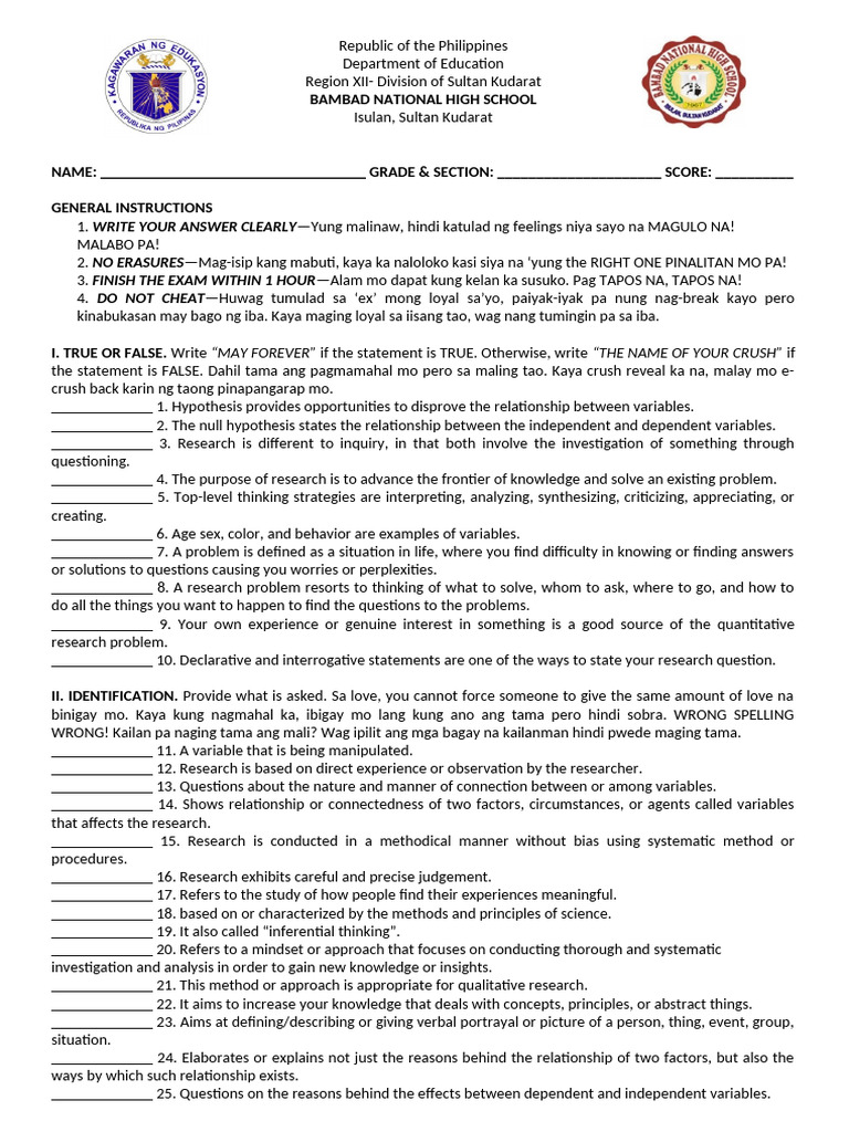 Fun Research Exam for Students | PDF | Methodology | Learning