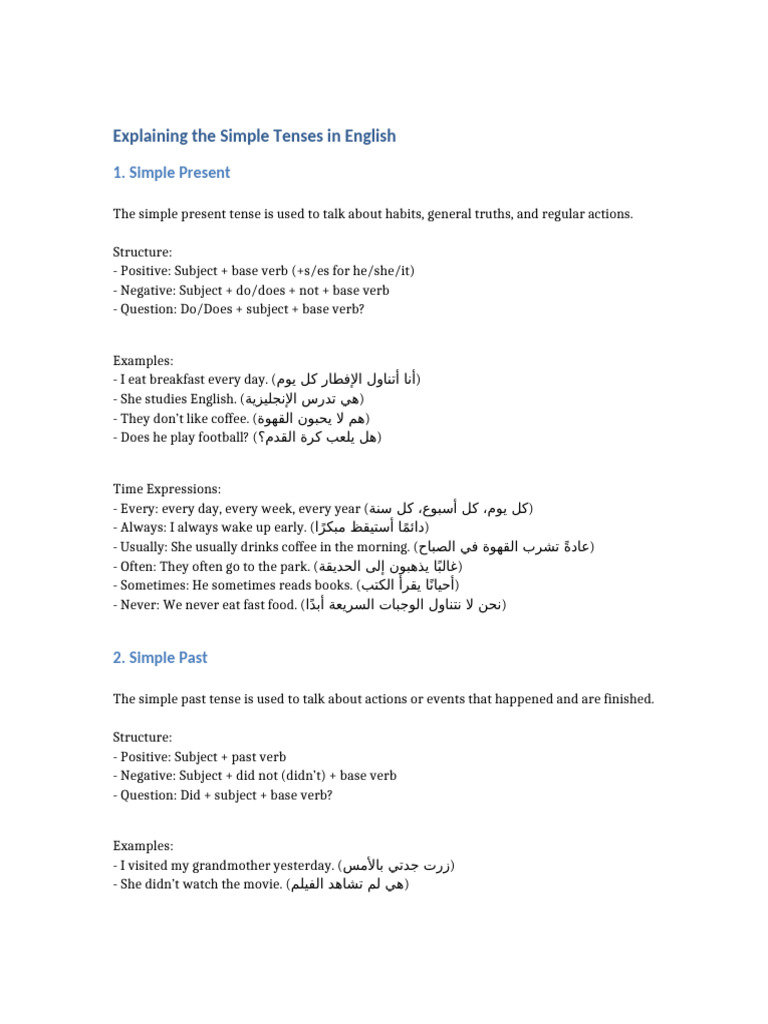 English Simple Tenses Guide | PDF | Verb | Language Mechanics