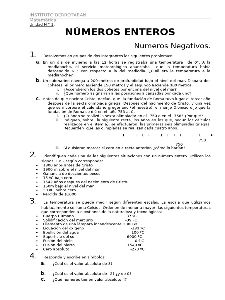 Problemas y Ejercicios de Números Enteros | PDF