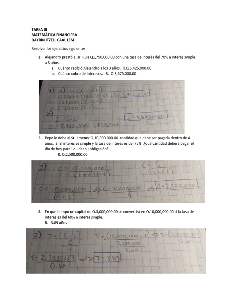 Ejercicios de Matemática Financiera | PDF