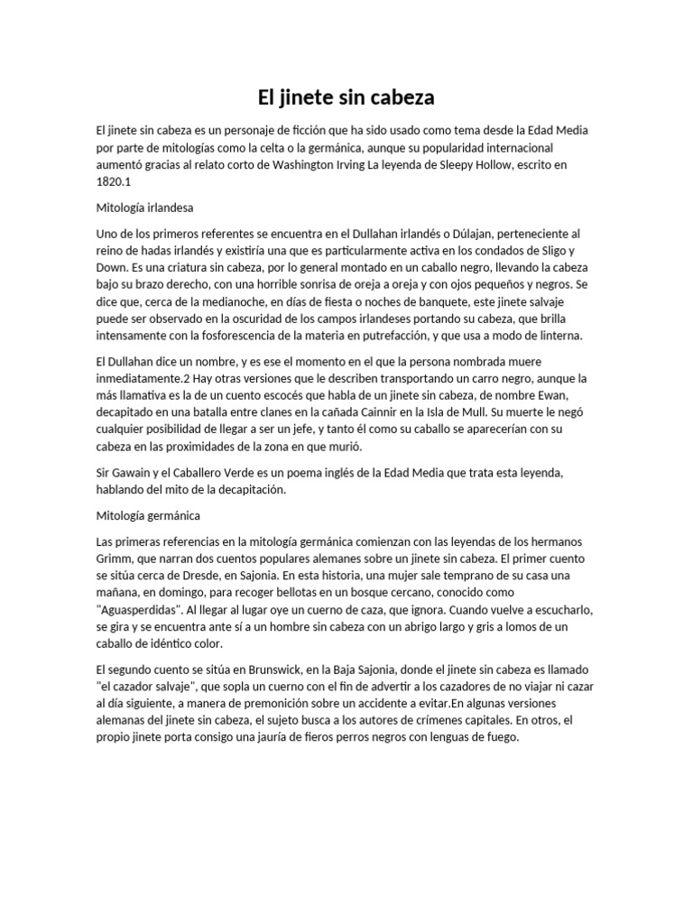 La leyenda del jinete sin cabeza | PDF