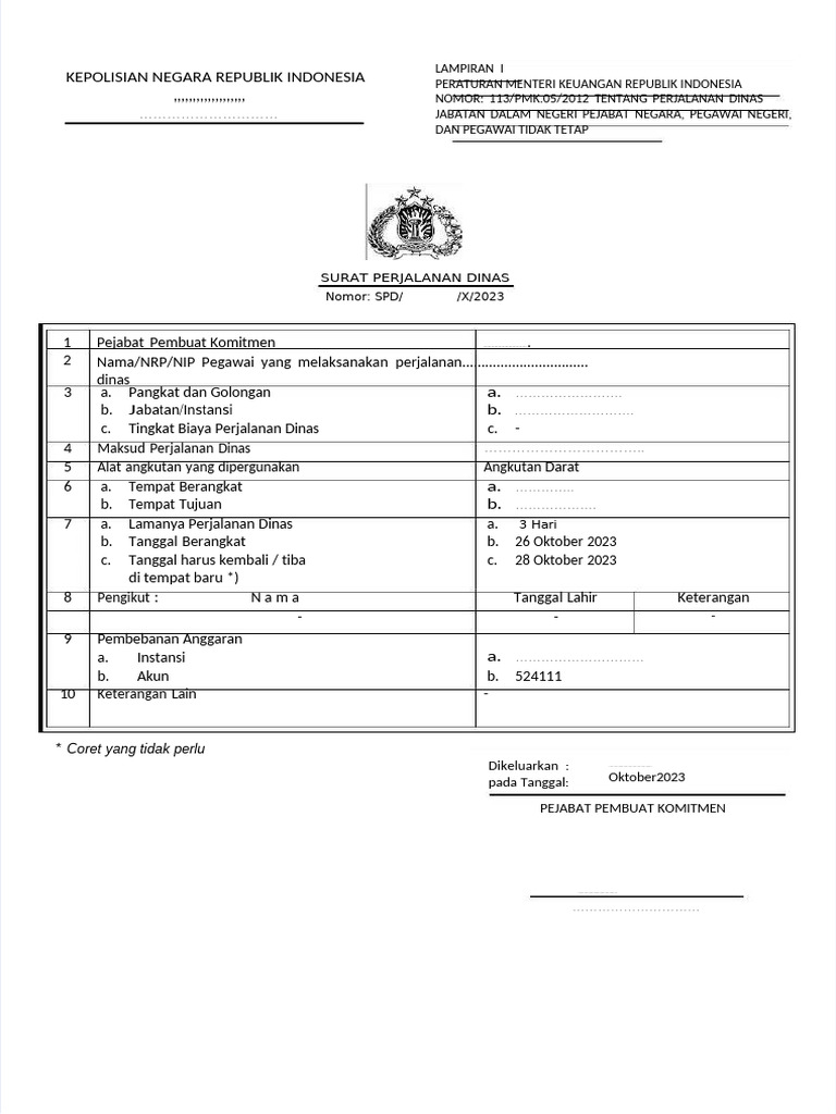 PDF Format SPD Polri Sesuai PMK 112 | PDF