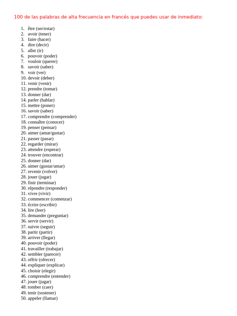 100 mots essentiels en français pour débutants | PDF | Animaux et humains