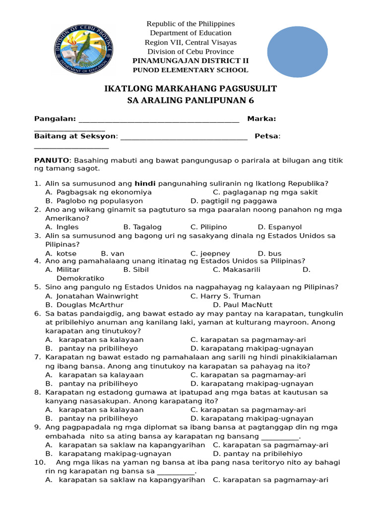 PT Ap 6 Q3 (With Tos and Answer Key) | PDF