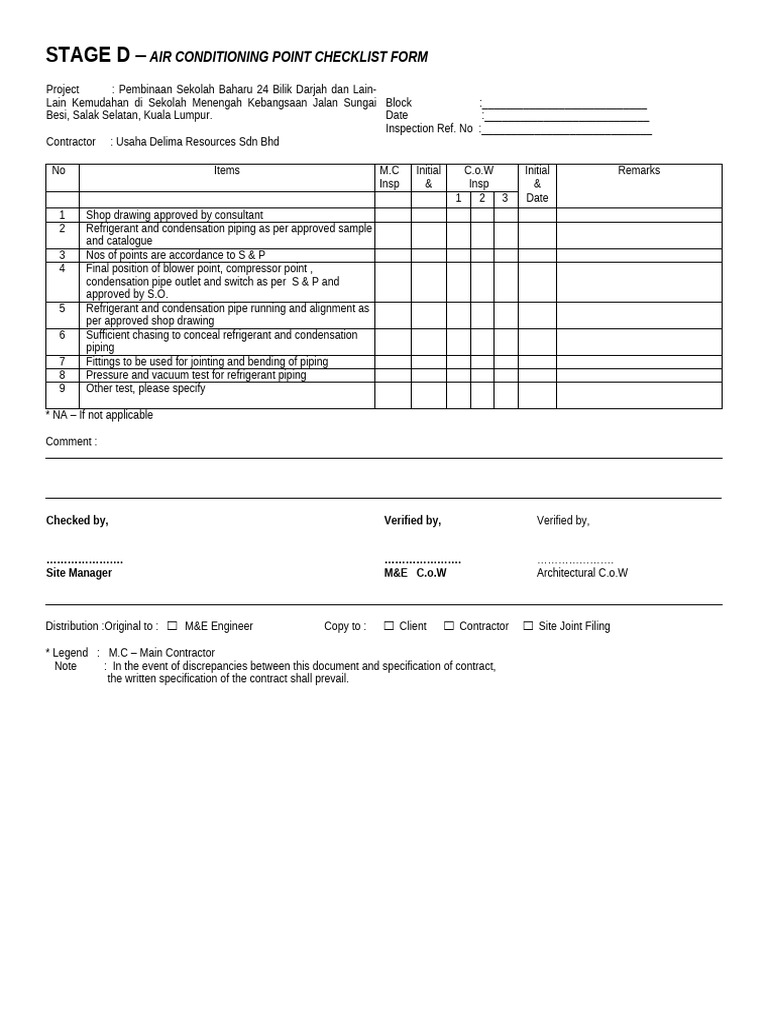 Air Conditioning Inspection Checklist | PDF