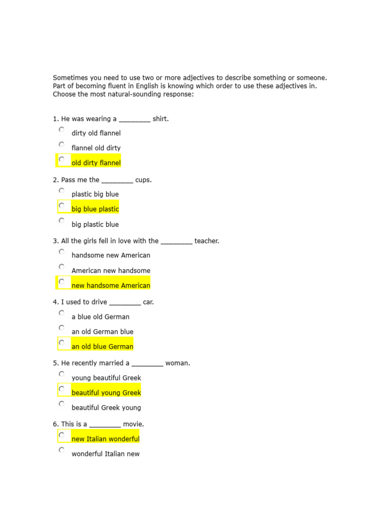 Exercises To Use Two or More Adjectives To Describe Something or ...