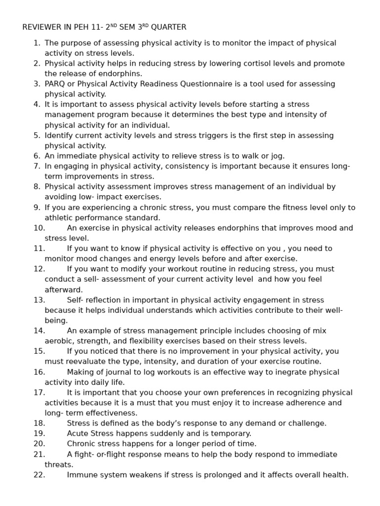grade 11 reviewer | PDF | Stress (Biology) | Stress Management