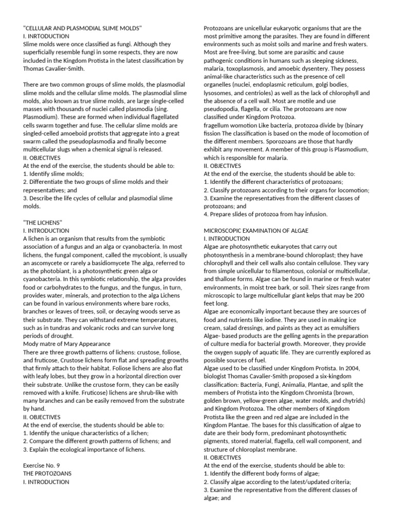 Cellular and Plasmodial Slime Molds | PDF | Fungus | Protozoa